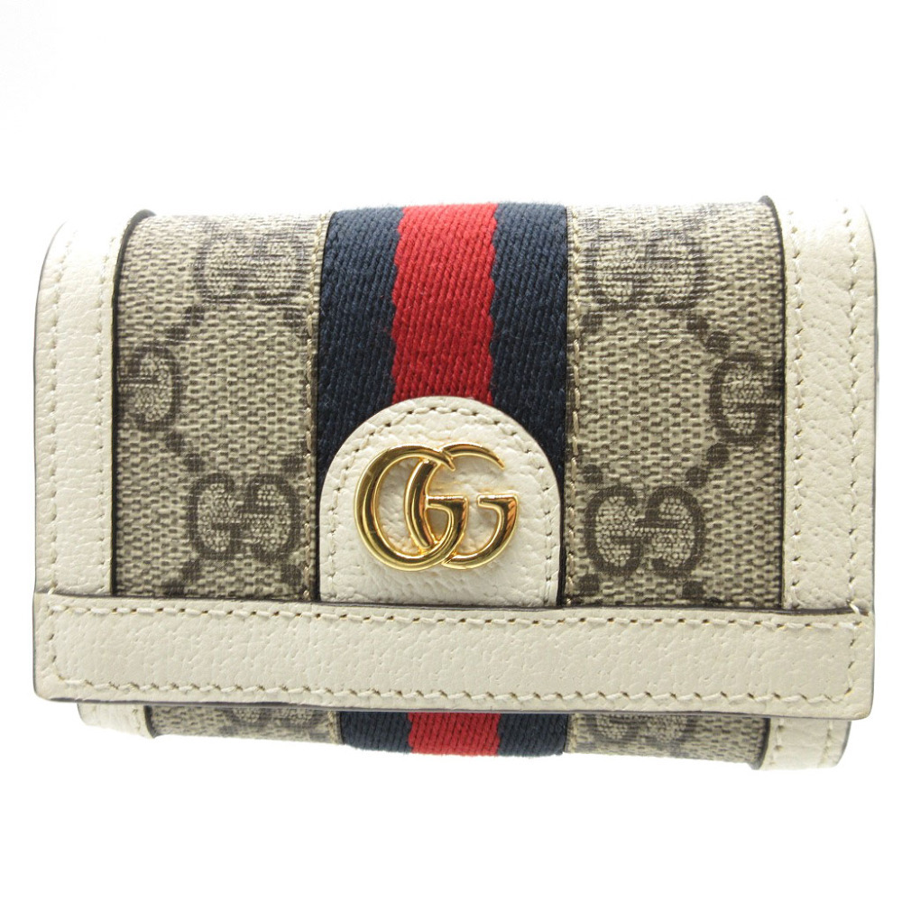 未使用 グッチ オフィディア 644334 コンパクトウォレット GGスプリーム レザー ベージュ ホワイト 白 財布 0121 GUCCI