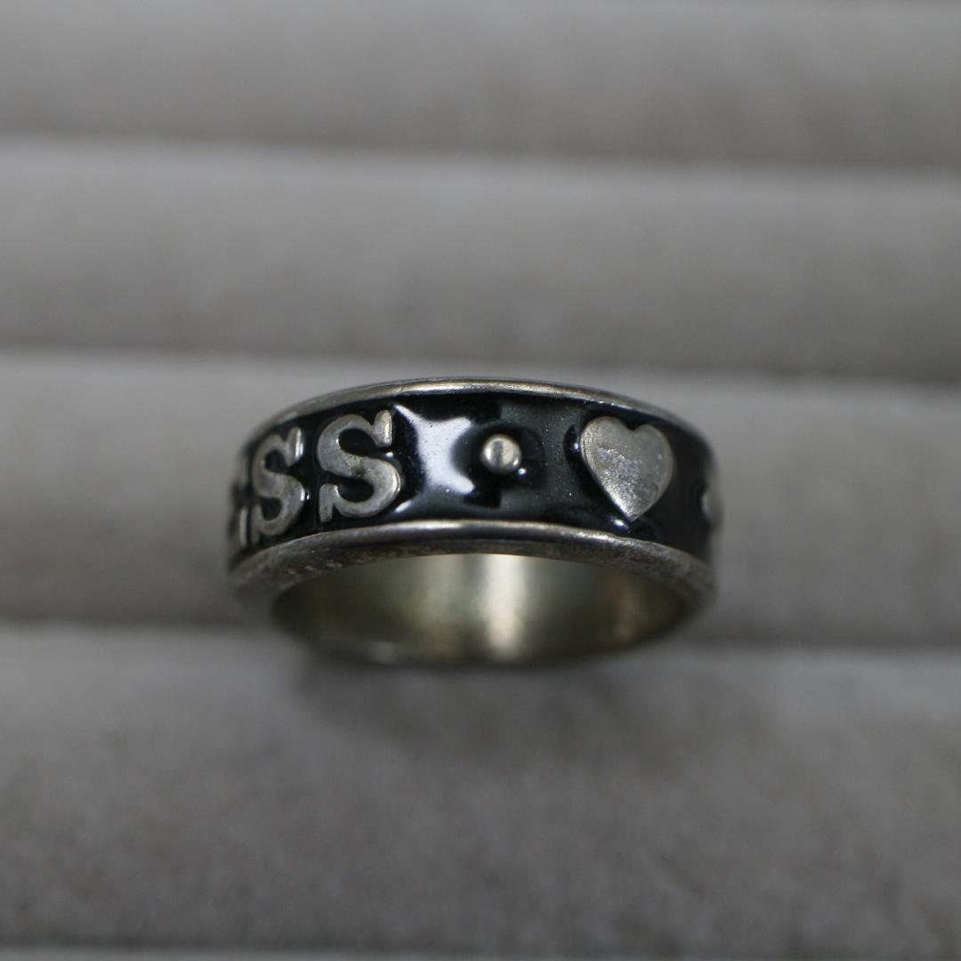 [ anonymity delivery ]GUESS Guess ring ring silver 13.5 number Logo black 