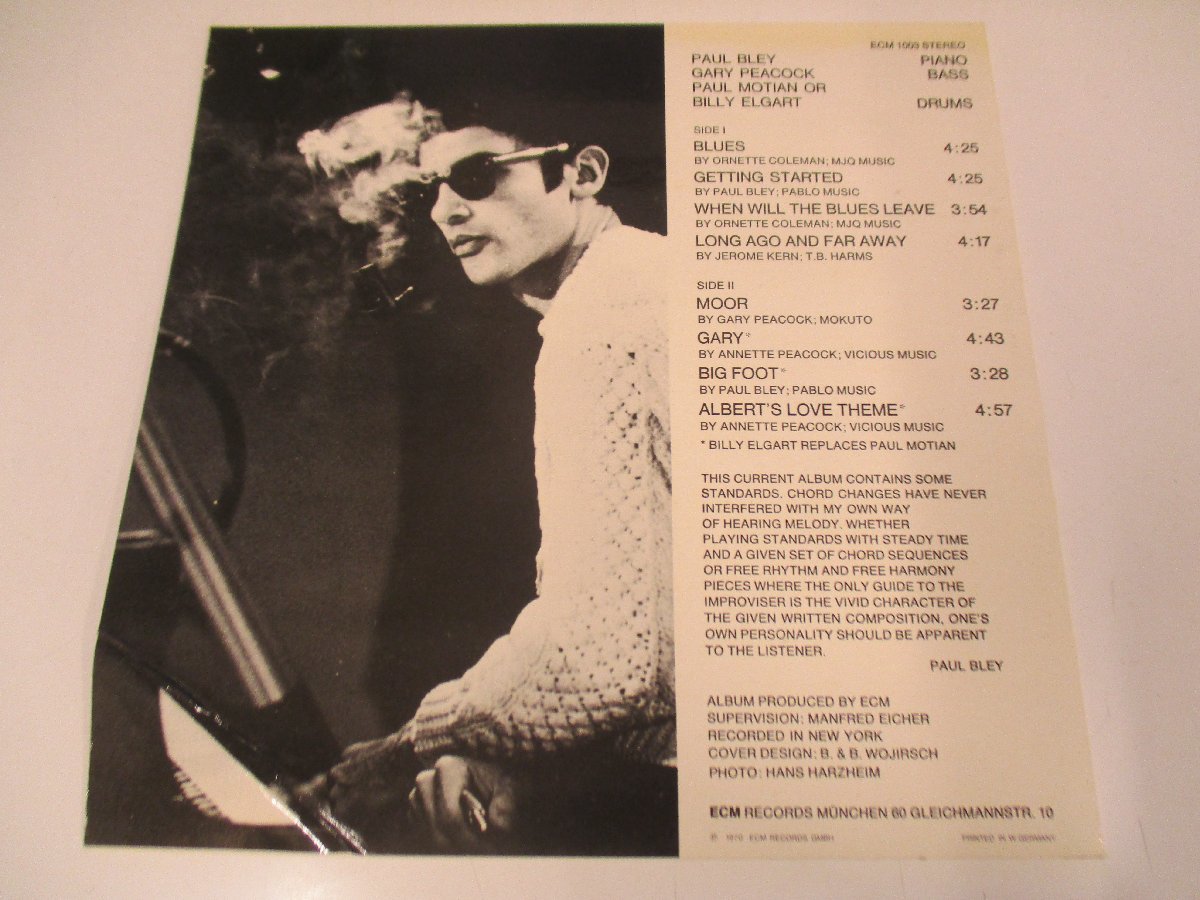 ドイツ盤 LP 『Paul Bley With Gary Peacock』 ECM　Bill Elgart　Paul Motian　(Z17)_画像2