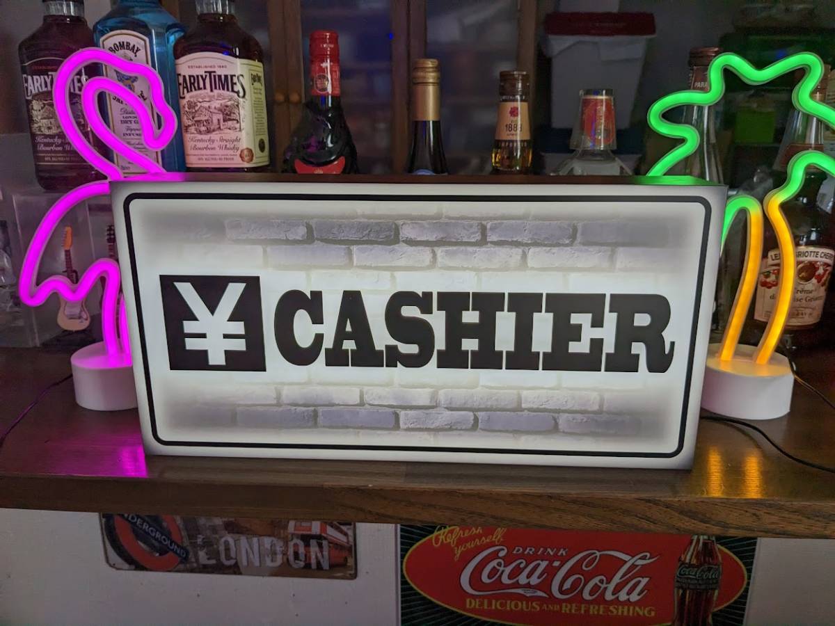 【レジの場所を誘導】CASHER キャッシャー 会計 レジ 店舗 カウンター テーブル サイン ランプ 置物 雑貨 LED ライトBOX 電光看板 電飾看板