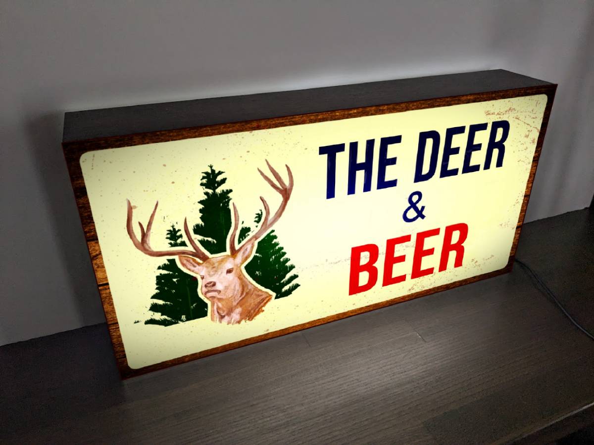 Lサイズ】THE DEER&BEER アウトドア カントリー キャンプ ハンティング カフェ バー ビール 看板 置物 雑貨 ライトBOX 電飾看板 電光看板_画像3