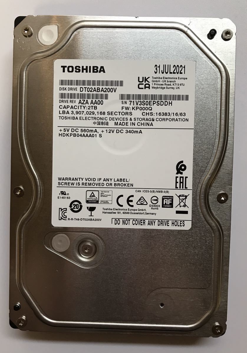 ②TOSHIBA/東芝　3.5インチ　SATA　HDD　ハードディスク DT02ABA200V 2TB　 _画像1