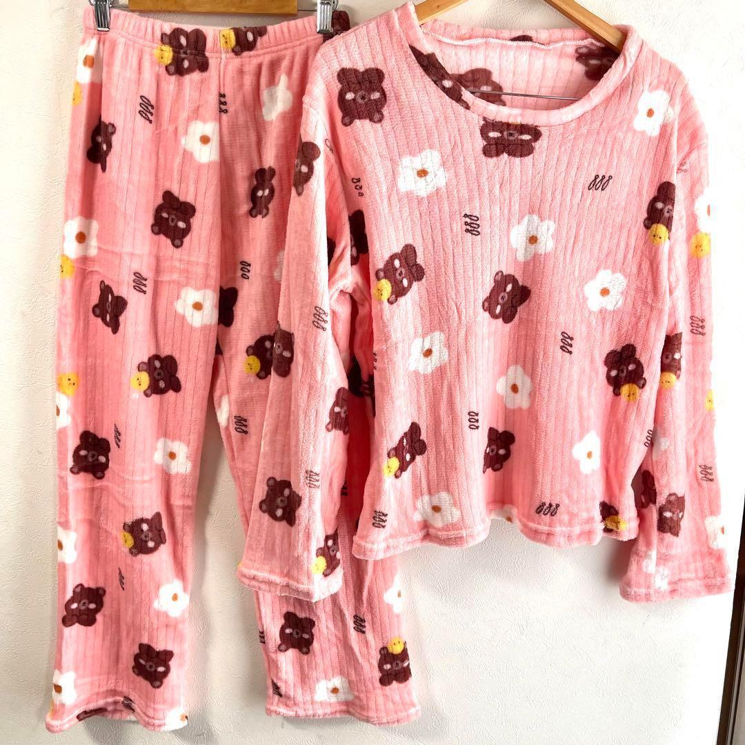 ルームウェア もこもこ パジャマ レディース 部屋着 秋冬 発熱 長袖 ゆったり くま柄ピンク フリーサイズ_画像8
