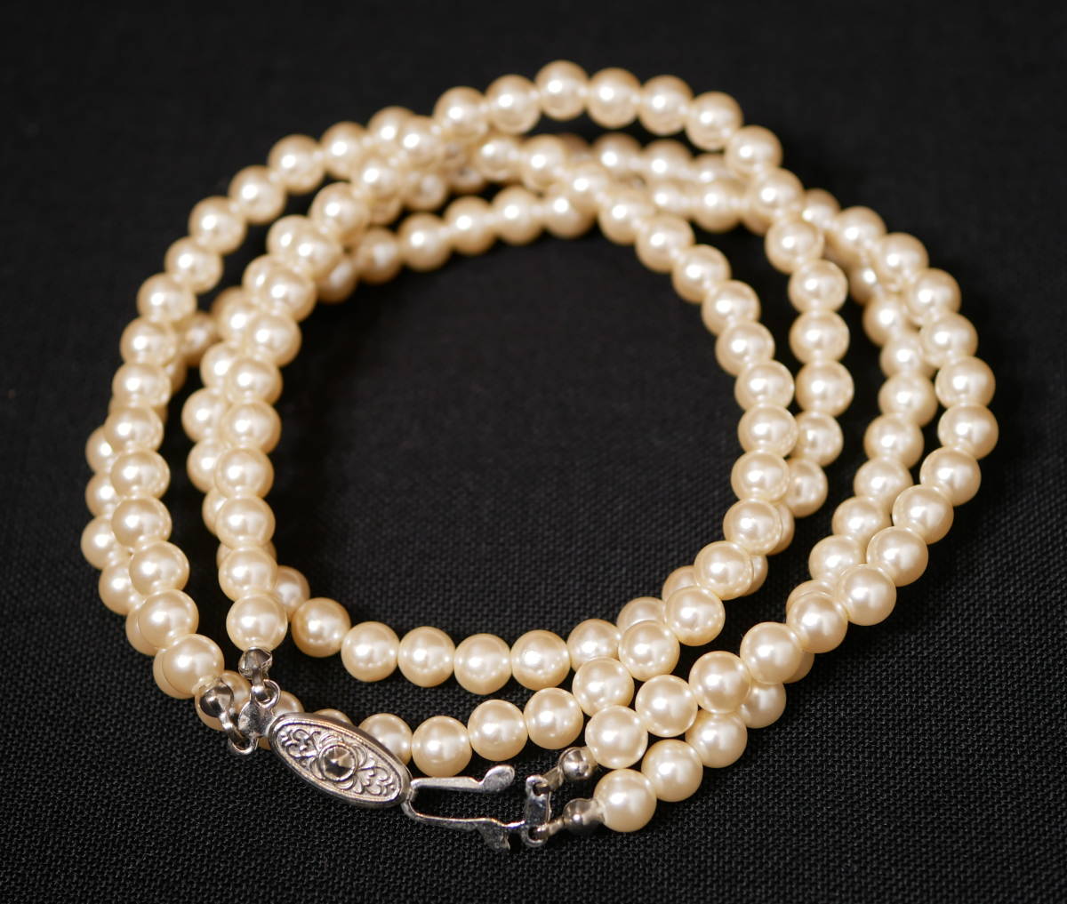 ▼送料180円(R511-B27)本真珠 2連ネックレス 約6㎜ 長さ約43.5㎝の画像1