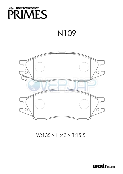 PR-N109 WedsSport レブスペックプライム ブレーキパッド フロント左右セット 日産 ADバン VENY11 1999/5～2003/8_画像2