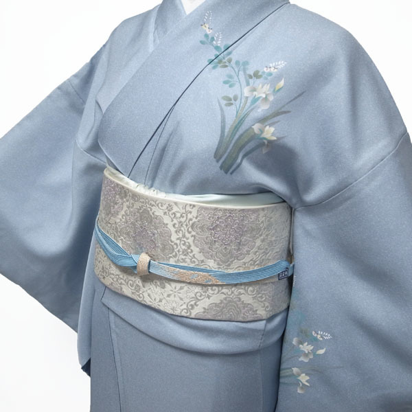  выходной костюм кимоно . золотая краска обработка рука . потускнение бледно-голубой .. Hagi .. маленький ... формальный прекрасное качество натуральный шелк шелк ....65 M~L б/у совершенно новый sn812