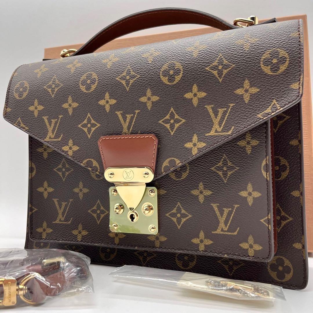 【未使用鑑定済】ルイヴィトン モンソー 28 2way モノグラム ブラウン PVC ショルダー M51185 LouisVuitton ハンドバッグ レディース 茶_画像1