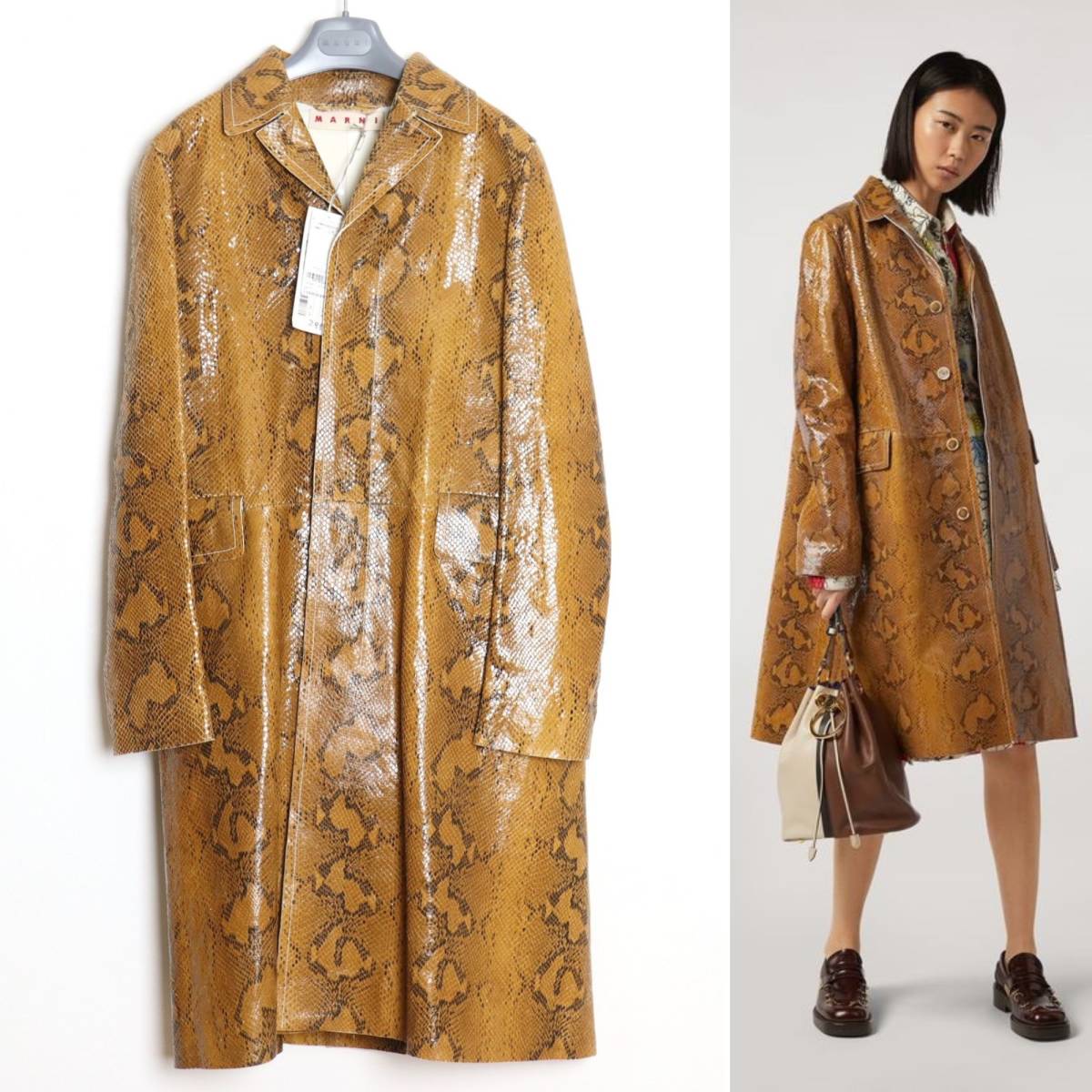 MARNI 21SS Coat In Python Print Nappa Lambskin 40 ラムスキン レザー ステンカラーコート パイソン柄 チェスターコート スネーク