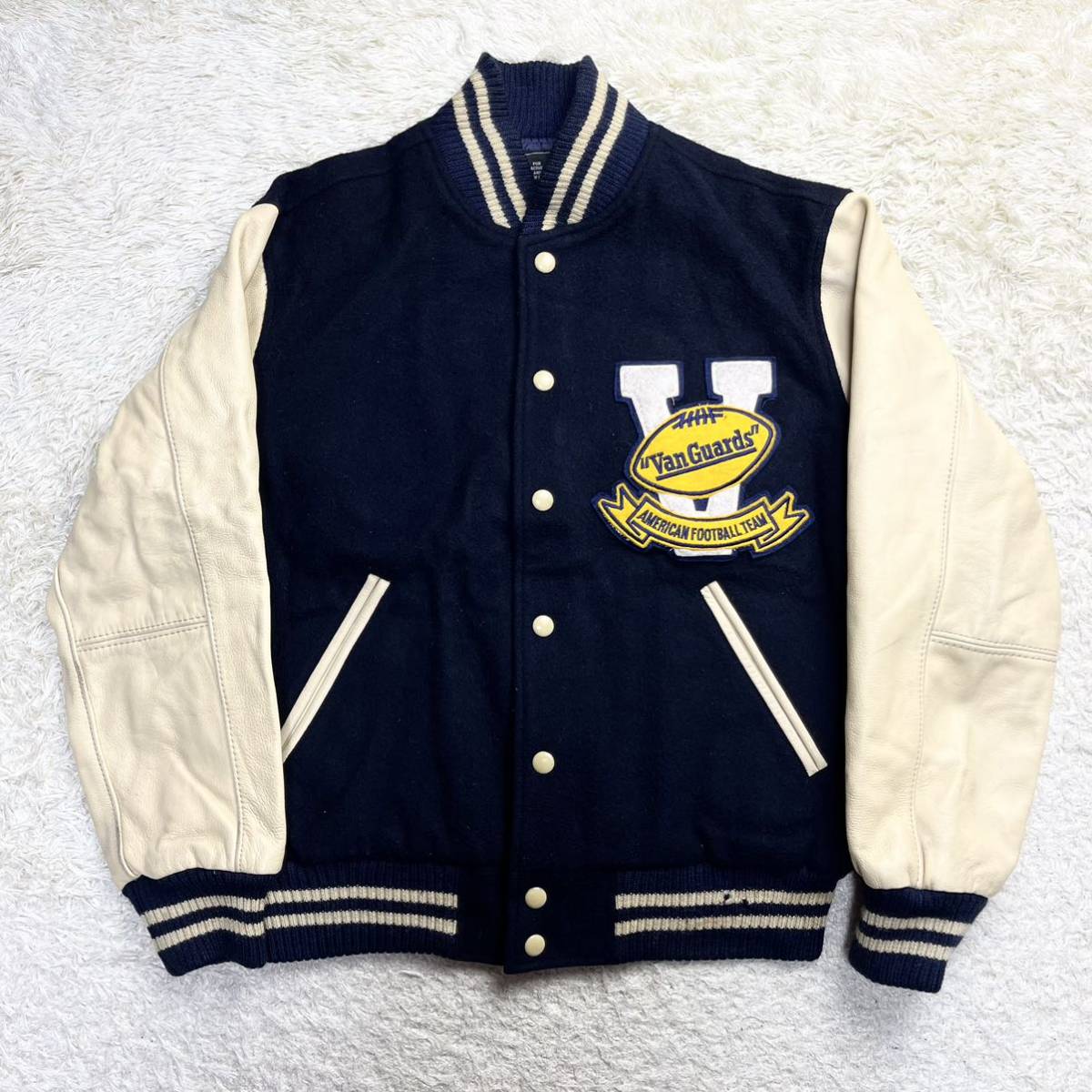 希少】VAN JACKET スタジャン レザー ネイビー L ワッペン-