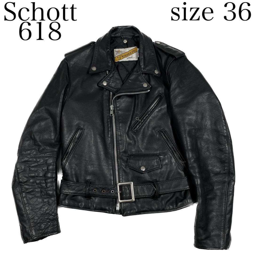 Schott ショット 618 ダブルライダースジャケット 【36】パーフェクト バイカータグ後期 カウレザー 本革 USA アメリカ製 80s  90sa63