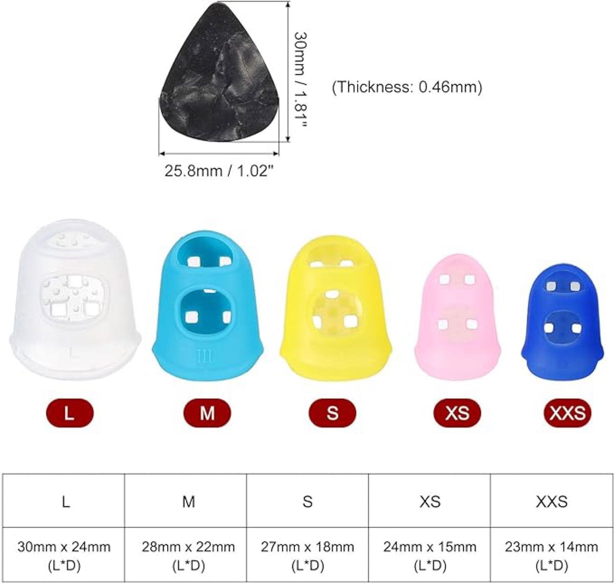 ギターの指先プロテクター  L M S XS XXS ギターピック付き 50個入