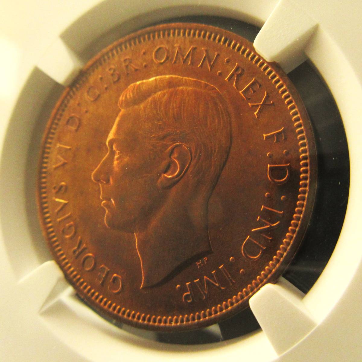 ≪吃音を克服した王・単年発行≫1937 イギリス 英国 1ペニー 銅貨 NGC PF65 RB 英国王のスピーチ アンティーク コイン モダン 投資 資産_画像1