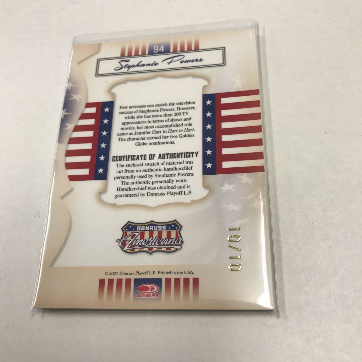 STEPHANIE POWERS 2007 Donruss Americana COSTUME GOLD Proof 10/10 コスチューム_画像2