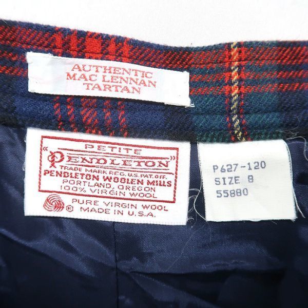 古着 70年代 USA製 ペンドルトン PENDLETON ウールスカート チェック マルチカラー ビンテージ サイズ表記：8　gd73594_画像4