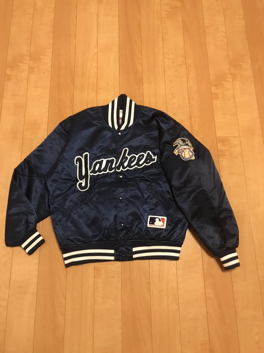 良品☆USA製/80s90sFelco社.70YEARS製／MLB・NY.ヤンキース M大き目 中綿裏キルトナイロンスタジャン オリジナルビンテージ 各ロゴパッチ付の画像1