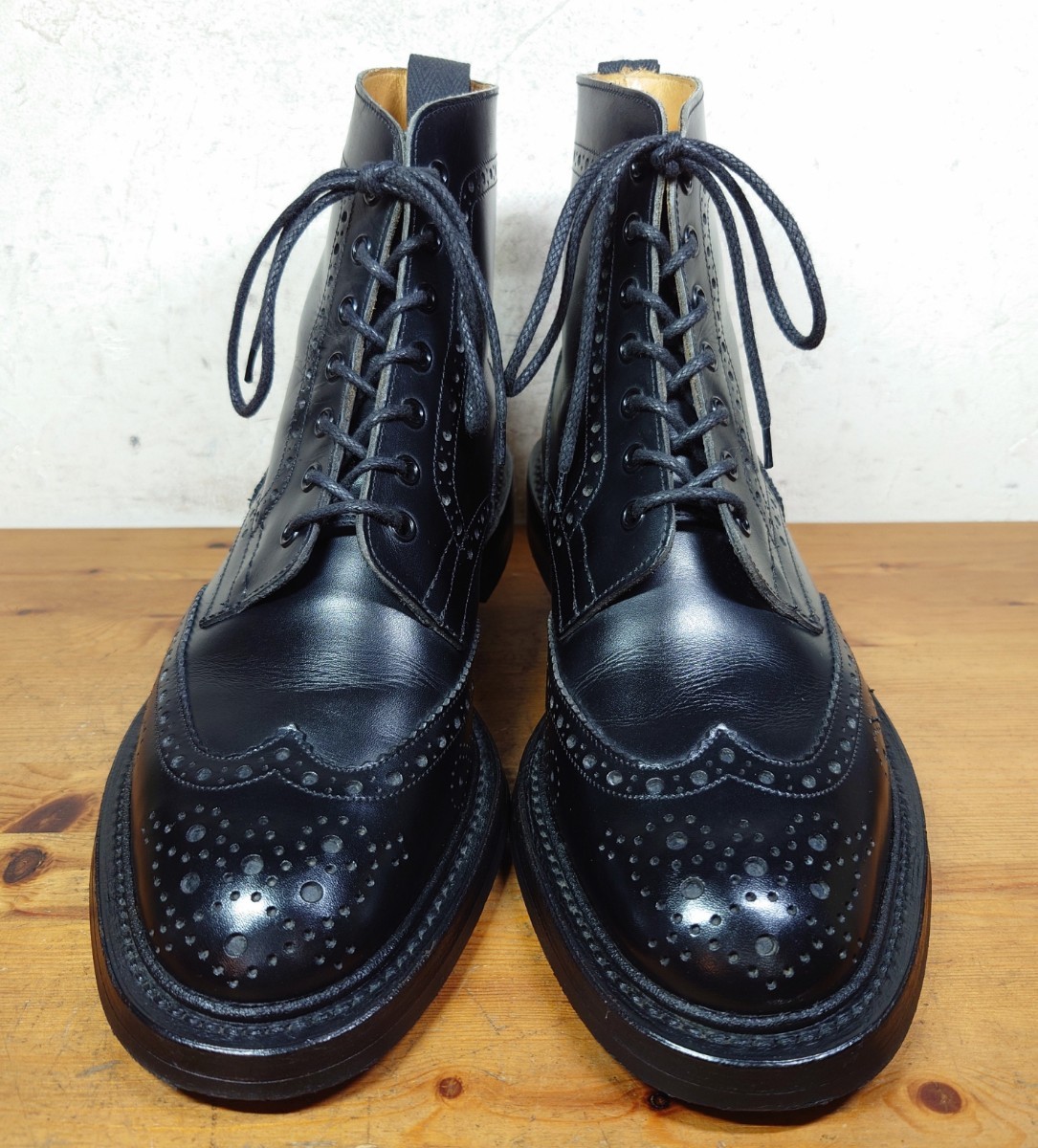 【美品/ポールスミス別注】英国製 Tricker's/トリッカーズ ウィングチップ ブーツ UK81/2 Fit.5 27cm相応 ブラック/モールトン クロケット_画像4