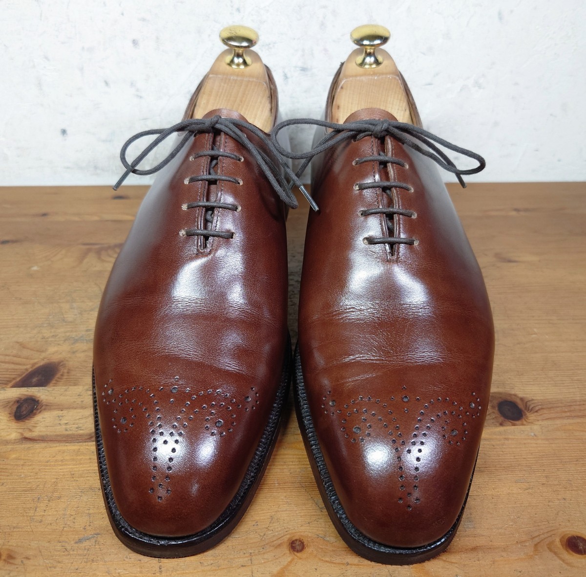 【良品】英国 クロケット製 George Cleverley/ジョージクレバリー ホールカット プレーントゥ Mens 51/2E 24-24.5cm相応/cheaney church's_画像4