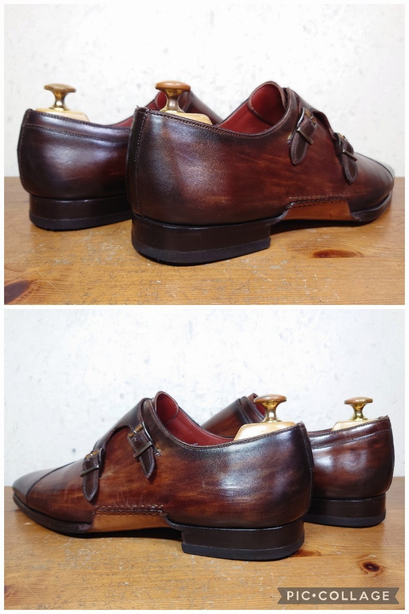 【良品】SPAIN製 MAGNANNI/マグナーニ オパンケ製法 パティーヌ ダブルモンクストラップ 41 26cm相応/santoni ブランキーニ_画像7