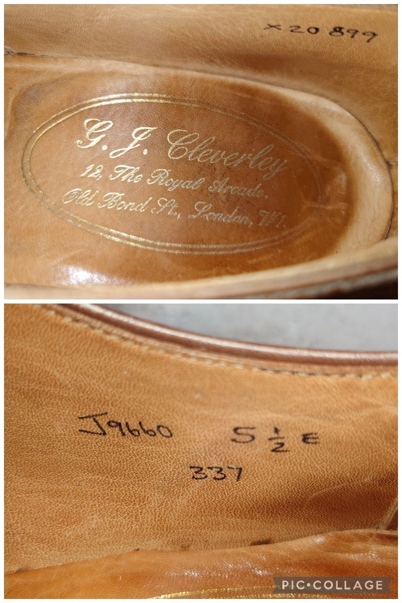 【良品】英国 クロケット製 George Cleverley/ジョージクレバリー ホールカット プレーントゥ Mens 51/2E 24-24.5cm相応/cheaney church's_画像9