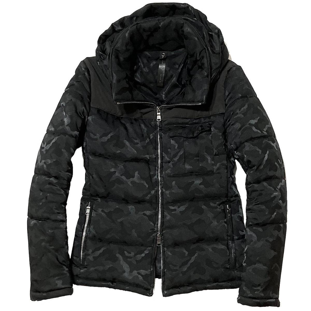 LEON掲載 定価6.5万 wjk zip hooded shrape stretch ester カモフラ中綿ダウンジャケット Sサイズ akm ジュンハシモト