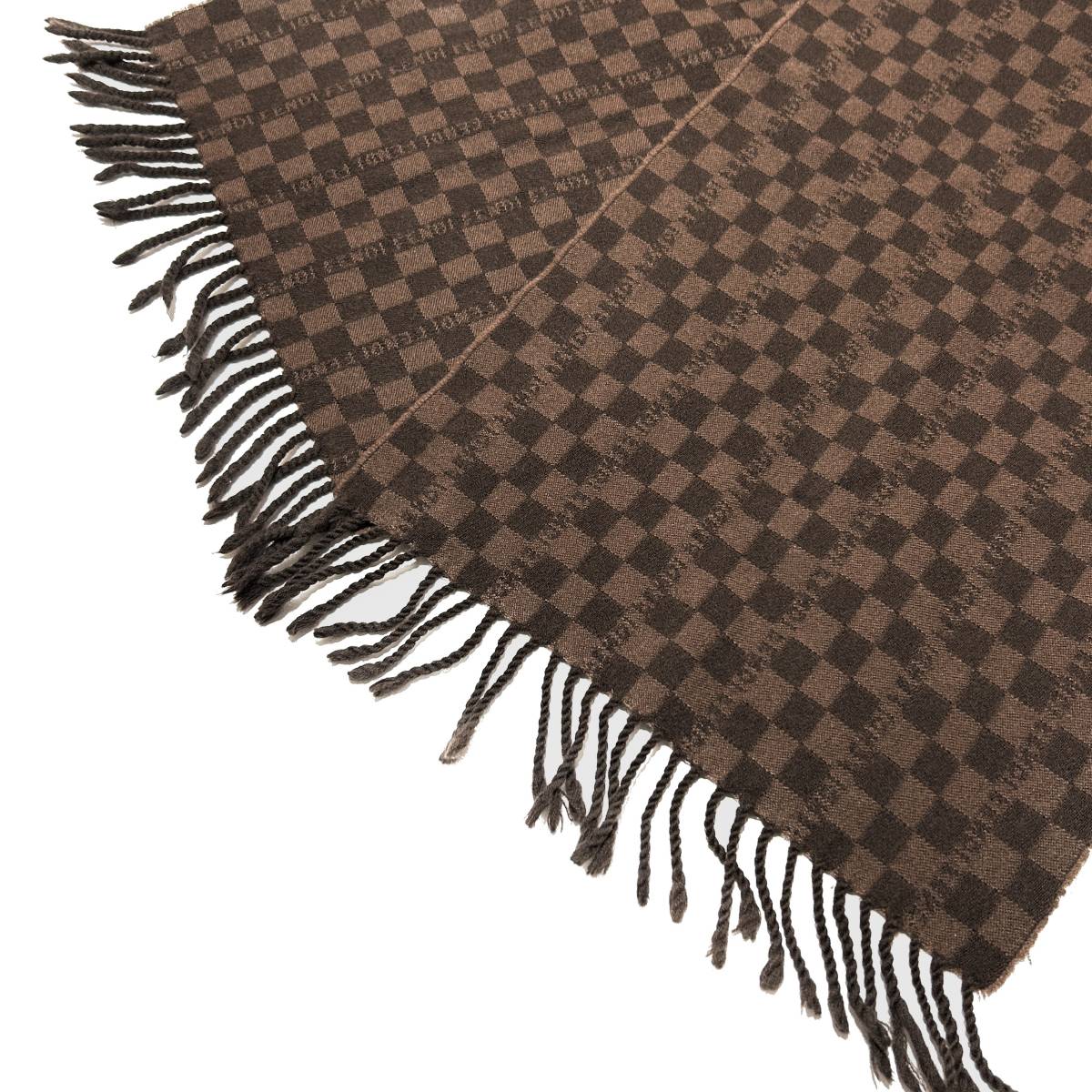 正規品 FENDI フリンジFF格子柄ウールマフラー 美品 本物 正規品 FENDI フリンジFF格子柄ウールマフラー 美品 本物