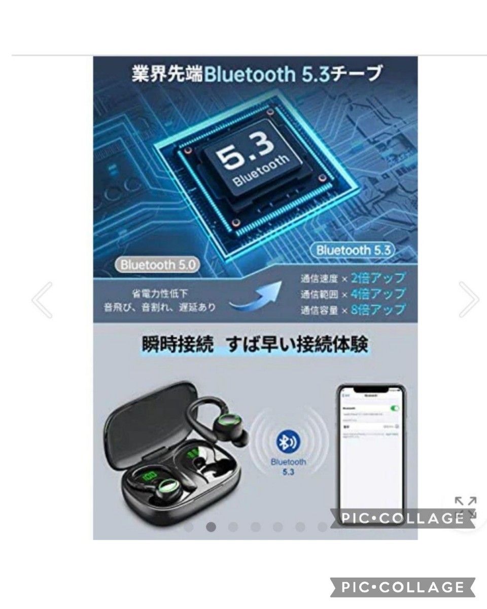 2023革新的 耳掛け式Bluetooth5.3 イヤホン ワイヤレス　高音質 自動ペアリング　ブルートゥースイヤフォン ブラック