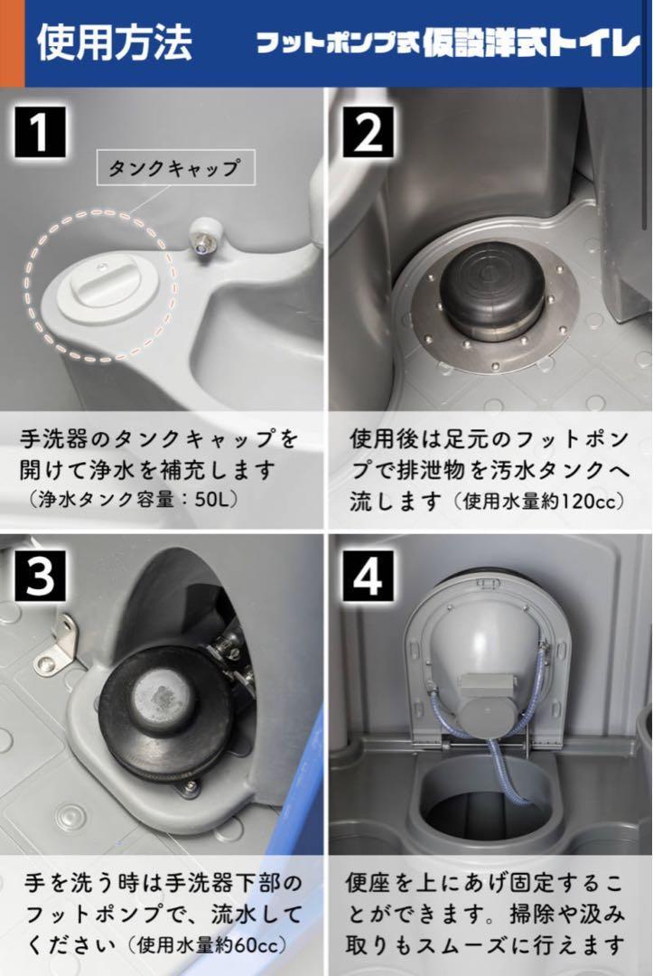 仮設トイレ フットポンプ式 簡易水洗(汲み取り)下水排水 両用 洋式便座 ソーフディスペンサー 手洗器付 工事現場用トイレ 仮設便所_画像7