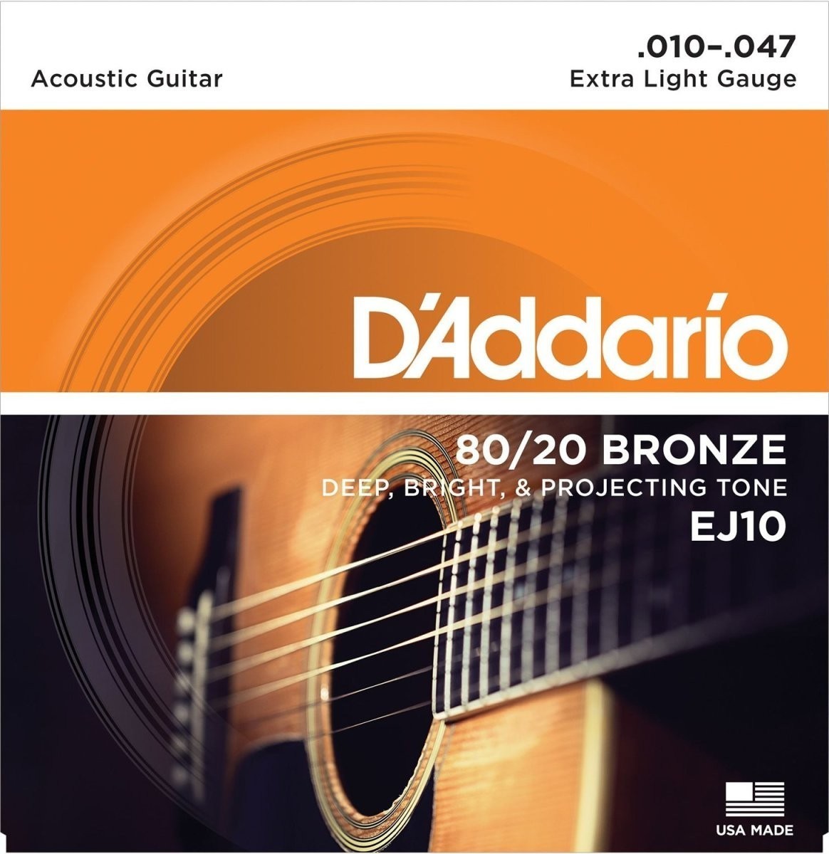 D'Addario ダダリオ アコースティックギター弦 80/20ブロンズ Extra Light .010-.047 EJ10 【国内正規品】_画像1