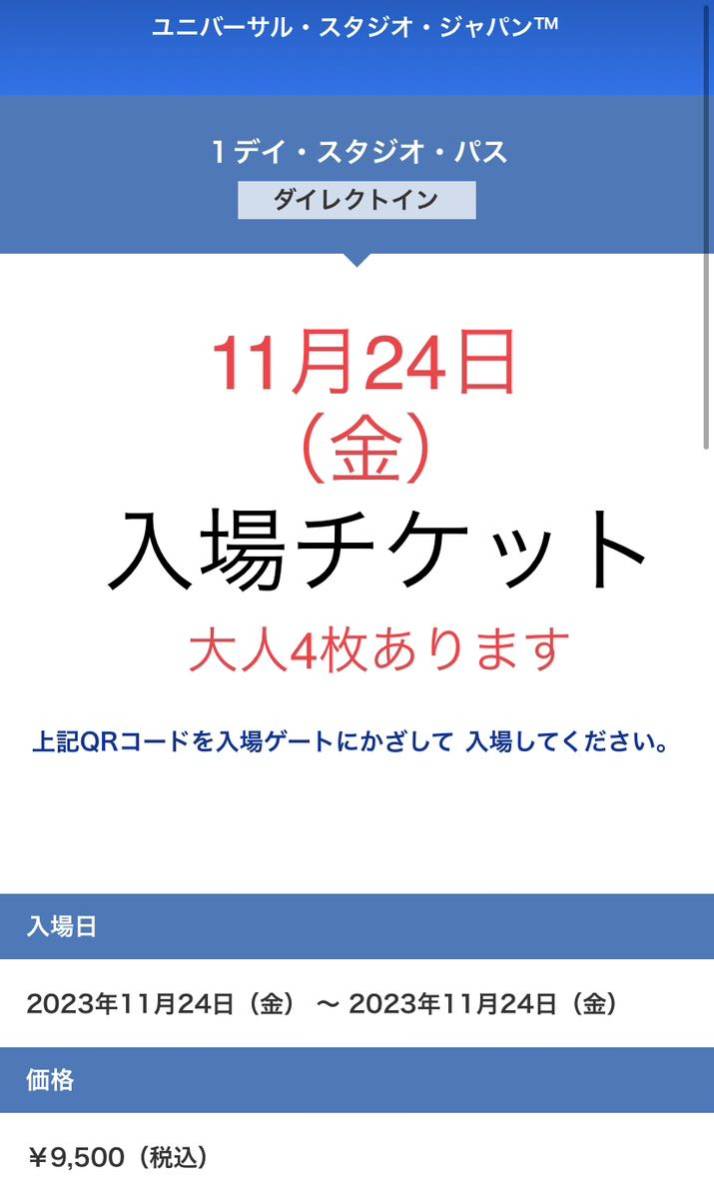 【11月24日】USJ チケット ワンデイパス 入場券 1デイ チケット 入場チケット ユニバーサルスタジオジャパン 大人 年パス_画像1