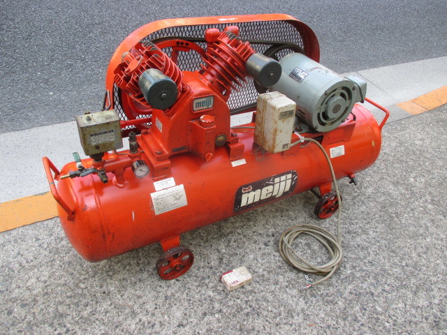 t316☆明治コンプレッサー200V2.2kw50hz(3馬力)動作良好 t316☆明治コンプレッサー200V2.2kw50hz(3馬力)動作良好