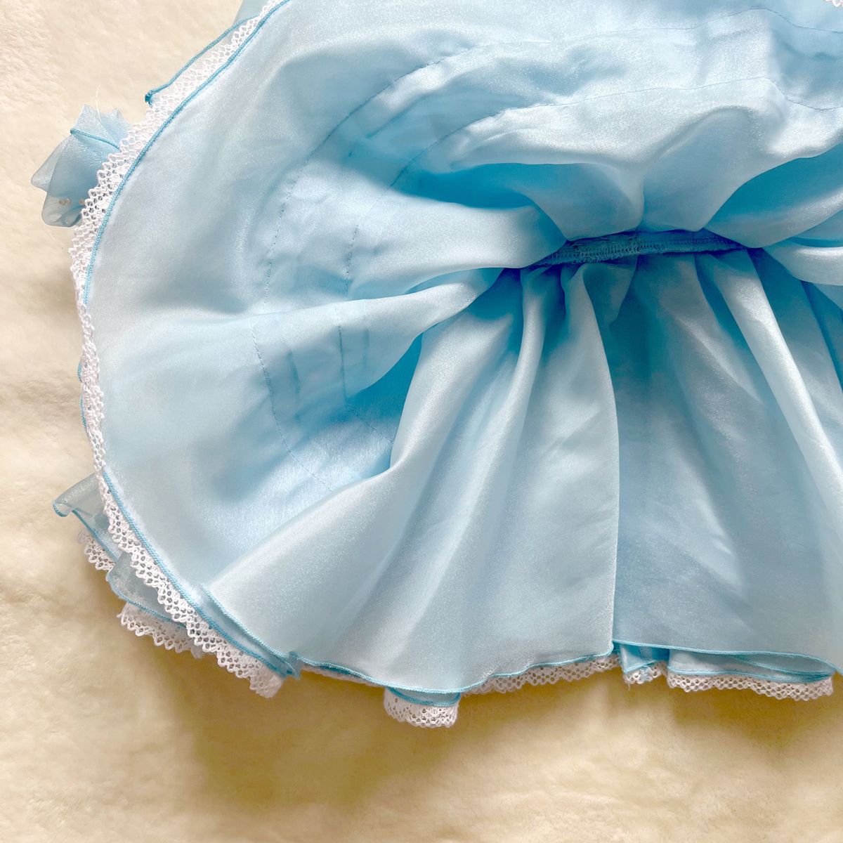 現在未製造　定価7000円以上　ドレス　発表会　結婚式　破格　 会 女の子　水色　ブルー　お花　レース　パール　ホワイト　 衣装