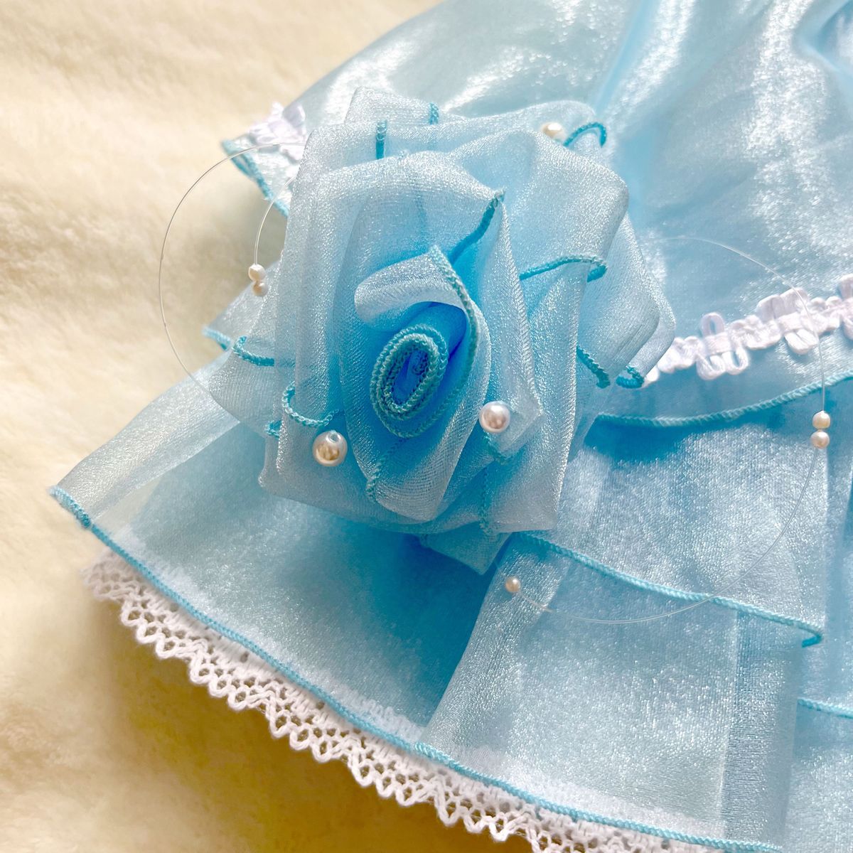 現在未製造　定価7000円以上　ドレス　発表会　結婚式　破格　 会 女の子　水色　ブルー　お花　レース　パール　ホワイト　 衣装