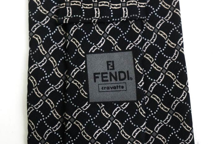  Fendi silk Zucca pattern check pattern .. pattern panel pattern Italy brand necktie men's black FENDI