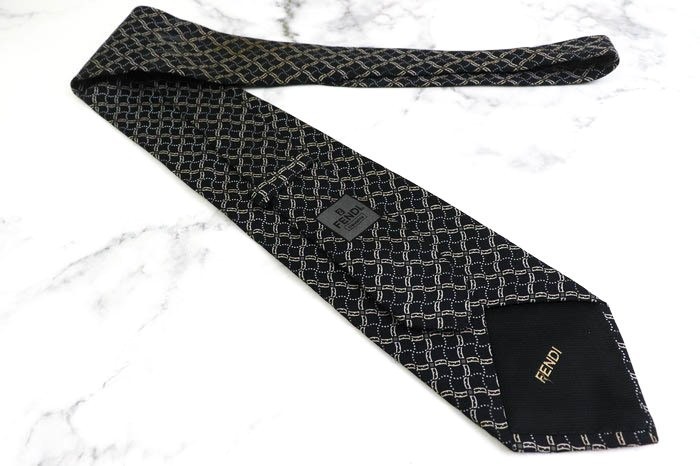  Fendi silk Zucca pattern check pattern .. pattern panel pattern Italy brand necktie men's black FENDI