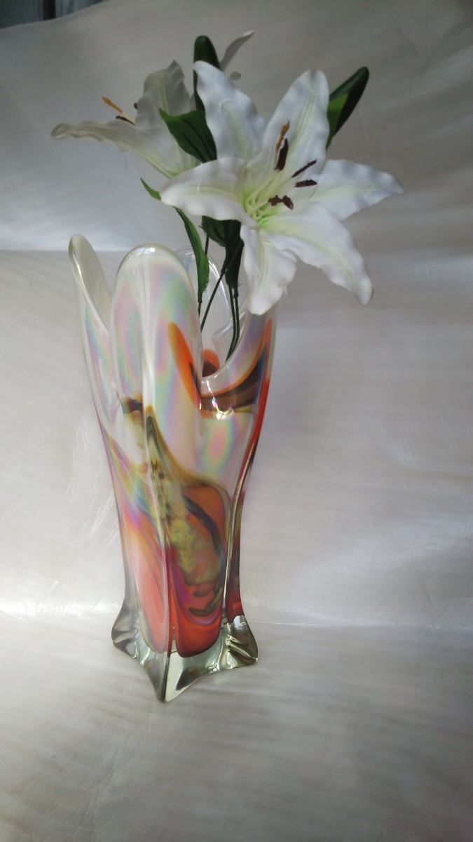 ガラス 花瓶 高さ約４５センチ　ハンドメイド　日本国内製造製品_花は付きません