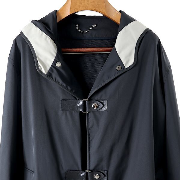 3-YH078【美品】ルイヴィトン Louis Vuitton フーデッド コート レザーベルト ブラック 54 メンズの画像2