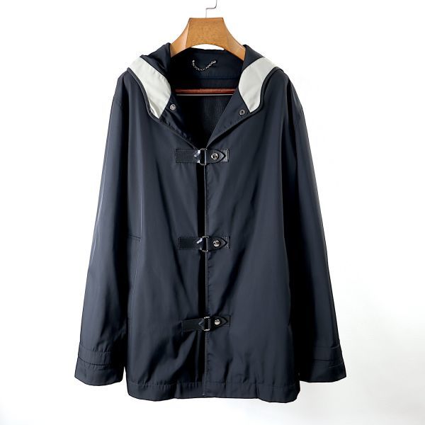 3-YH078【美品】ルイヴィトン Louis Vuitton フーデッド コート レザーベルト ブラック 54 メンズの画像1