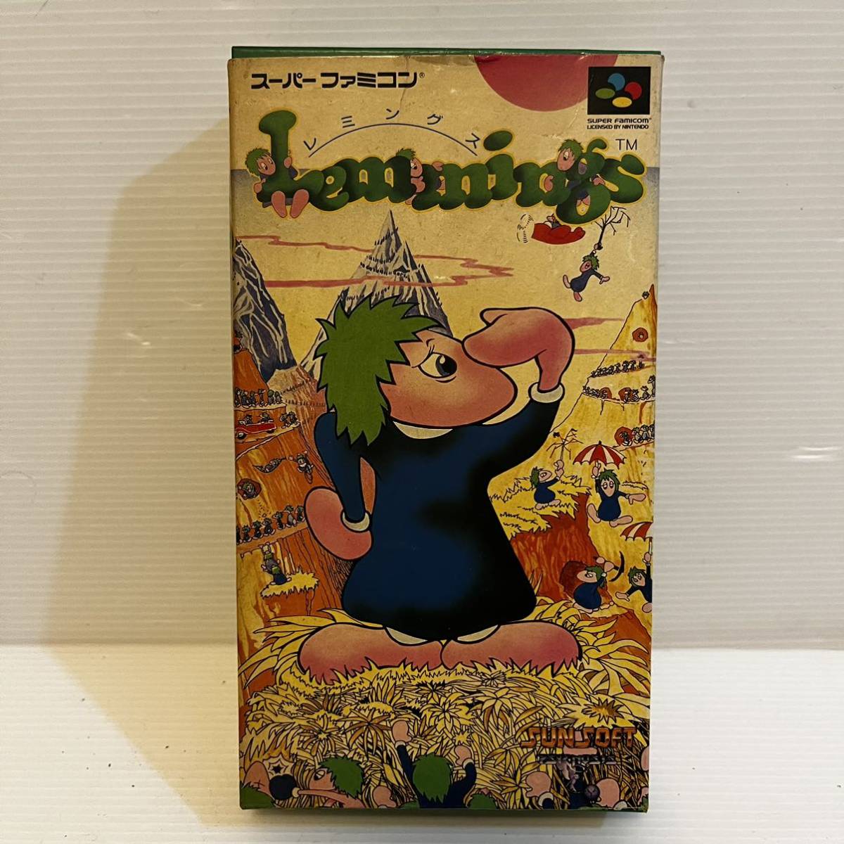 動作品 SFC レミングス Lemmings SUNSOFT サンソフト 箱、説明書付き スーパーファミコン ソフト ROMの画像1