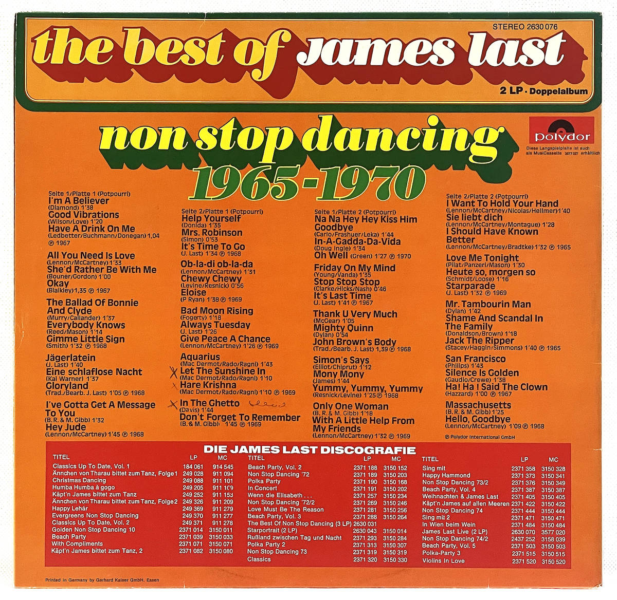 【LPドイツ盤2枚組】 JAMES LAST　non stop dancing 1965-1970　ジェームズ・ラスト　1974年発表　初回盤　未CD化　モンド_画像2