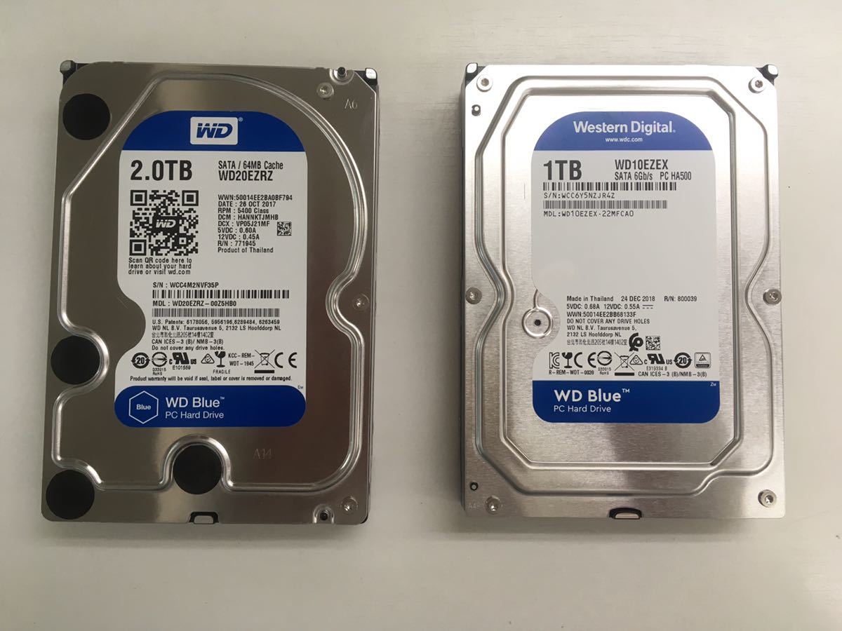 【動作未確認】 2枚まとめ WD20EZRZ 2.0TB HDD250GB WD10EZEXデスクトップ PC 中古 ハードディスク セット_画像1