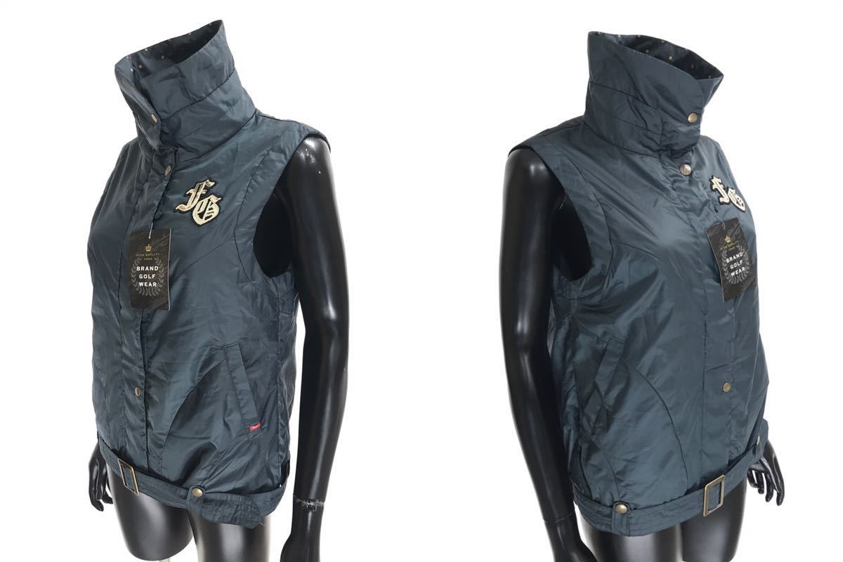 【USED】FILA フィラ ポリエステル フルジップ ハイネック 中綿 ベスト スパンコール グリーン系 緑 レディース LL ゴルフウェア_画像5