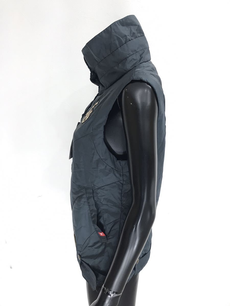 【USED】FILA フィラ ポリエステル フルジップ ハイネック 中綿 ベスト スパンコール グリーン系 緑 レディース LL ゴルフウェア_画像2