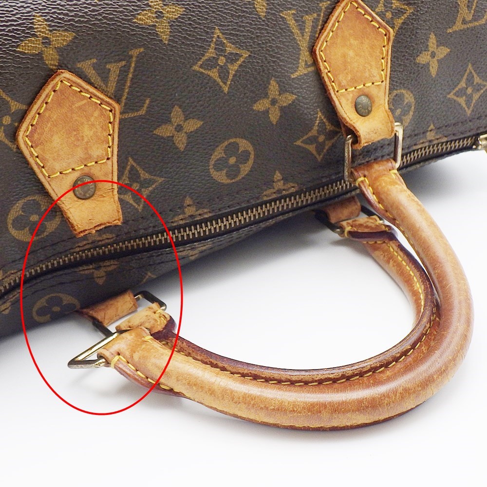 C23-362 LOUIS VUITTON ルイ・ヴィトン M41526 スピーディ30 モノグラム ハンドバッグ ブラウン PVC レザー ジャンク品 ※ハンドル千切れ_画像6