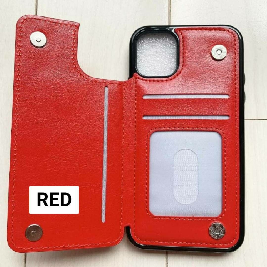 iPhone13mini 13ミニ 赤 レッド シンプル レザー 背面手帳型 カード収納 スマホケース iPhone レトロ
