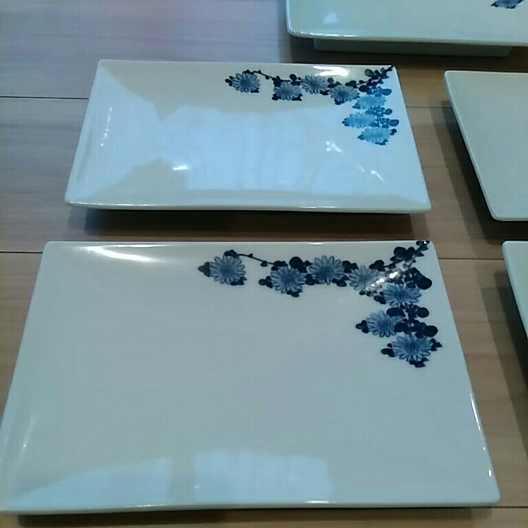 皿　角皿　焼魚　お刺身　和食器　藍色　花柄　5点_画像3