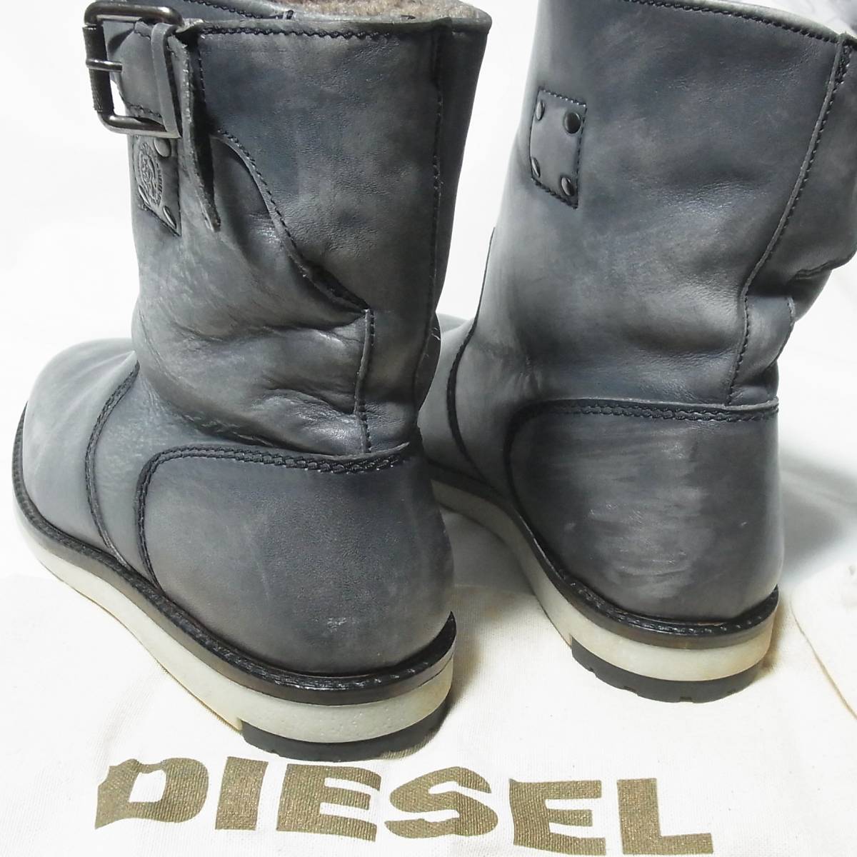 良品 DIESEL ディーゼル D-DAAHGGER 加工レザー エンジニアブーツ 44/28.0cm 28cm◎アンティーク革◎ペコスブーツ_画像5