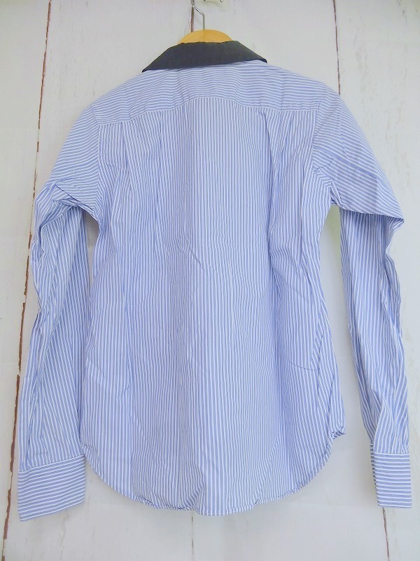 COMME des GARCONS SHIRT コムデギャルソン シャツ 丸衿切り替え長袖ストライプシャツ ブルー、ホワイト 綿100% S タグ消え_画像3