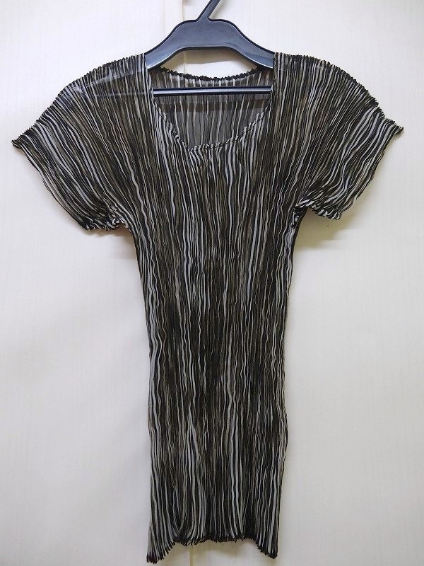 ISSEY MIYAKE PWRMAN WNTW イッセイミヤケ 半袖ストライプシワデザインカットソー M PE71-FJ815 PLEATS PLEASE プリーツプリーズ_画像1