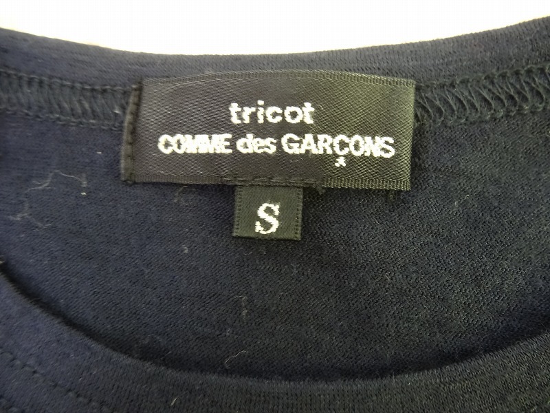 tricot COMME des GARCONS トリコ コムデギャルソン 半袖花柄シフォン切替カットソー ネイビー 異素材組み合わせ S TI-T025 AD2011_画像5