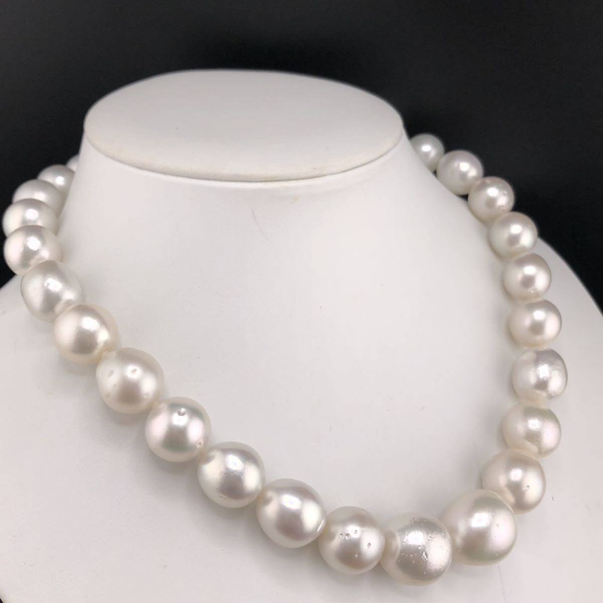P11-0038 超特大！！南洋パールネックレス 12.0mm~18.00mm 47cm 125.0g (南洋 Pearl necklace SILVER )_画像2